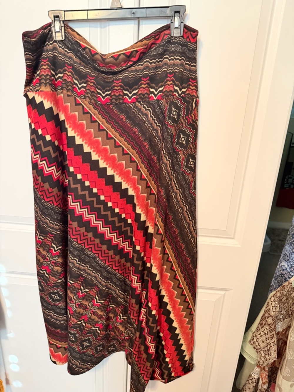 Sunny Leigh Zigzag Maxi Skirt in Red, Brown & Black
